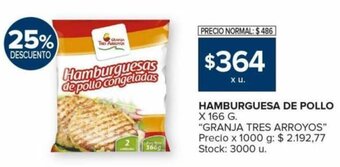 Carrefour HAMBURGUESA DE POLLO X 166 G. "GRANJA TRES ARROYOS" oferta