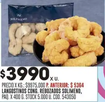 LANGOSTINOS CONG. REBOZADOS SOLIMENO, PAQ. X 400 G.