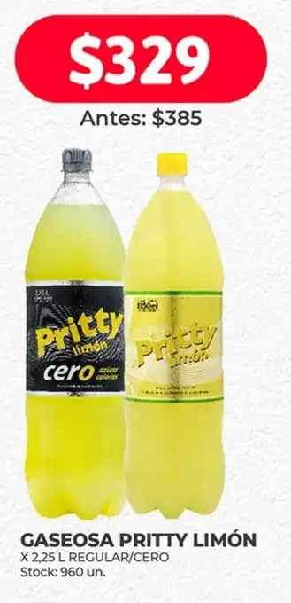 Supermercados Tadicor GASEOSA PRITTY LIMÓN X 2,25 L REGULAR/CERO oferta
