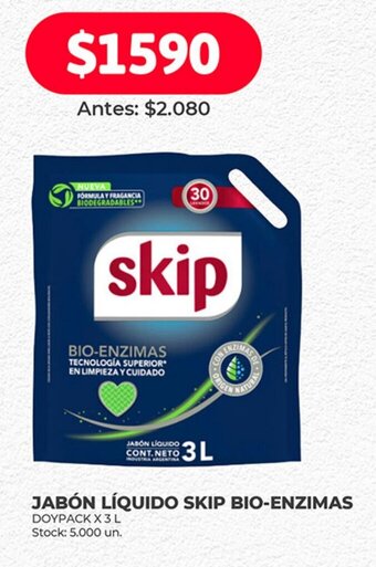 Supermercados Tadicor JABÓN LÍQUIDO SKIP BIO-ENZIMAS DOYPACK X3L oferta