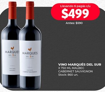 Supermercados Tadicor VINO MARQUÉS DEL SUR X 750 ML MALBEC CABERNET SAUVIGNON oferta