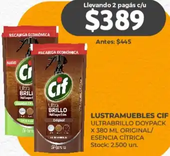 Supermercados Tadicor LUSTRAMUEBLES CIF ULTRABRILLO DOYPACK X 380 ML oferta