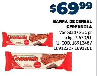 Makro BARRA DE CEREAL CEREANOLA Variedad x 21 gr oferta