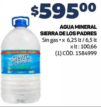 Makro AGUA MINERAL SIERRA DE LOS PADRES Sin gas x 6,25 lt / 6,5 lt oferta