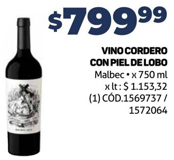 Makro VINO CORDERO CON PIEL DE LOBO Malbec x 750 ml oferta