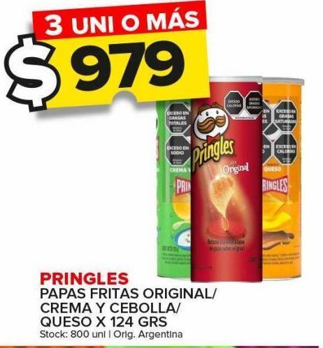 Carrefour Maxi Papas fritas pringles originales/crema y cebolla/ queso x 124g oferta