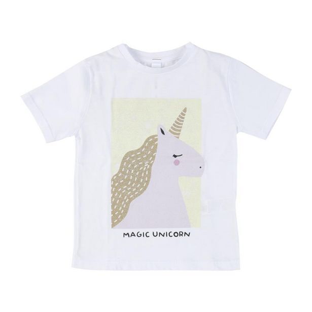 Coto Remera niña/o manga corta estampado glitter  unicornio talle 2 oferta