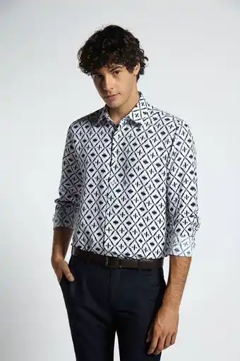 Macowens Camisa de vestir estampada azul marino oferta
