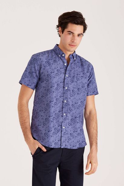 Macowens Camisa estampada azul oferta