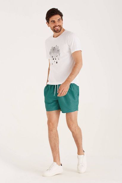 Macowens Short de microfibra estampado verde medio oferta