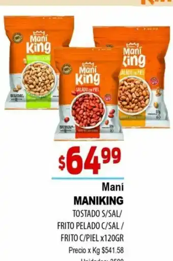 Maniking Mani Tostado S/Sal/ Frito Pelado C/Sal/ Frito C/Piel x 120gr