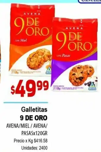 Supermercados Top 9 De Oro Galletitas Avena/Miel/Avena/ Pasas x 120gr oferta