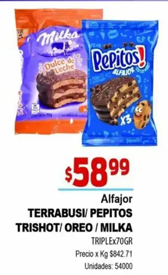 Alfajor Terrabusi/Pepitos Trishot/ Oreo/Milka Triplex70gr
