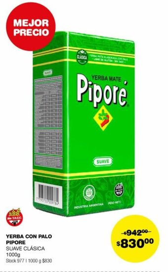 Atomo Conviene YERBA CON PALO PIPORE SUAVE CLÁSICA 1000g oferta