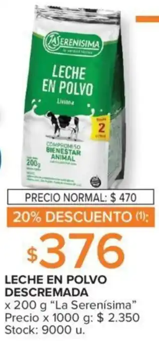 Carrefour LECHE EN POLVO DESCREMADA x 200 g "La Serenísima" oferta