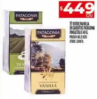 Supermercados DIA TE VERDE/VAINILLA EN SADUITOS PATAGONIA FINEASTEA X 40 G oferta