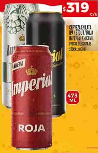 Supermercados DIA CERVEZA EN LATA IPA/STOUT/ROJA IMPERIAL X 473 ML oferta