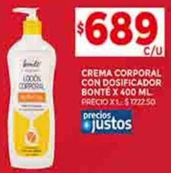Supermercados DIA CREMA CORPORAL CON DOSIFICADOR BONTÉ X 400 ML oferta