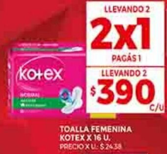 Supermercados DIA TOALLA FEMENINA KOTEX X 16 U. oferta