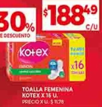 Supermercados DIA TOALLA FEMENINA KOTEX X 16 U. oferta