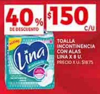 Supermercados DIA TOALLA INCONTINENCIA CON ALAS LINA X 8 U. oferta