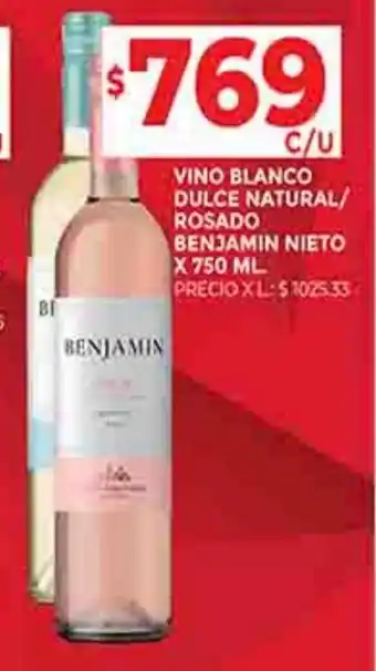 Supermercados DIA VINO BLANCO DULCE NATURAL/ ROSADO BENJAMIN NIETO X 750 ML oferta