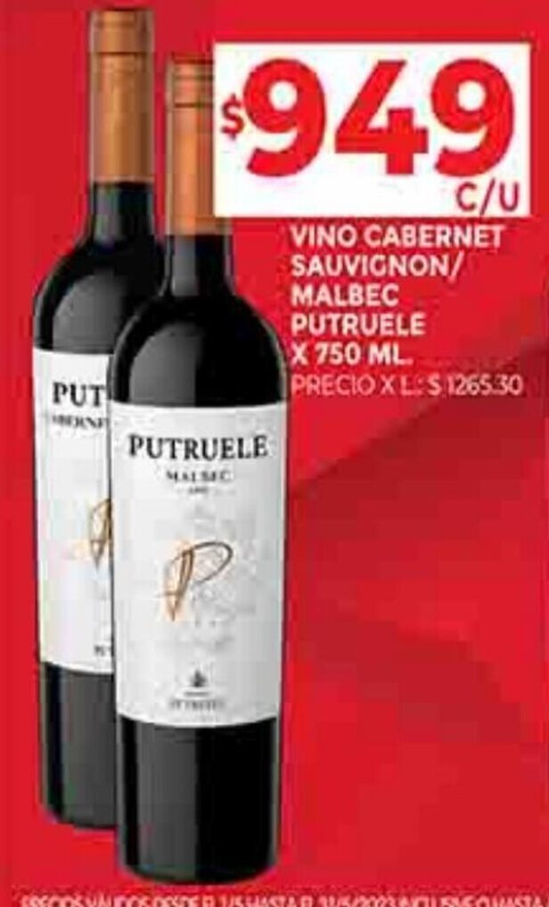 Supermercados DIA VINO CABERNET SAUVIGNON/ MALBEC PUTRUELE X 750ML oferta