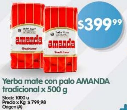 Supermercados Buenos Días Yerba mate con palo AMANDA tradicional x 500 g oferta