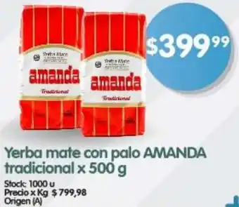 Supermercados Buenos Días Yerba mate con palo AMANDA tradicional x 500 g oferta