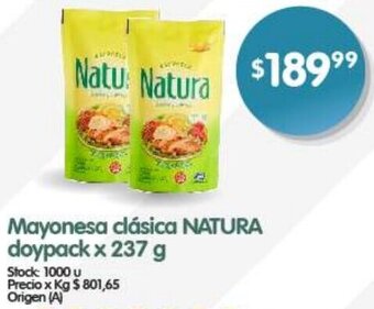 Supermercados Buenos Días Mayonesa clásica NATURA doypack x 237 g oferta