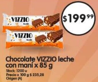 Supermercados Buenos Días Chocolate VIZZIO leche con maní x 85 g oferta