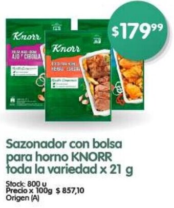 Supermercados Buenos Días Sazonador con bolsa para horno KNORR toda la variedad x 21 g oferta