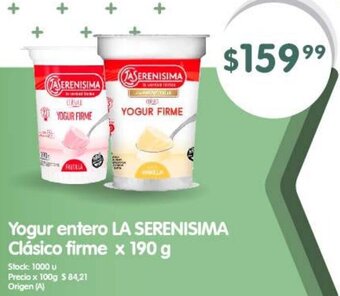 Supermercados Buenos Días Yogur entero LA SERENISIMA Clásico firme x 190 g oferta