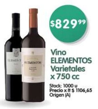 Supermercados Buenos Días Vino ELEMENTOS Varietales x 750 cc oferta