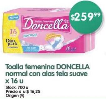 Supermercados Buenos Días Toalla femenina DONCELLA normal con alas tela suave x 16 u oferta