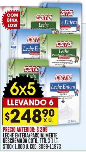 Coto LECHE ENTERA/PARCIALMENTE DESCREMADA COTO, TTB. X 1 LT. oferta