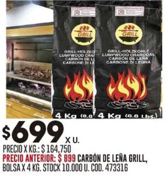 Coto CARBÓN DE LEÑA GRILL, BOLSA X 4 KG. oferta
