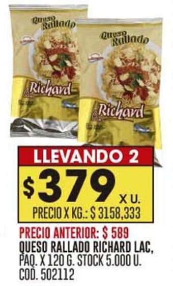 Coto QUESO RALLADO RICHARD LAC, PAQ. X 120 G. oferta