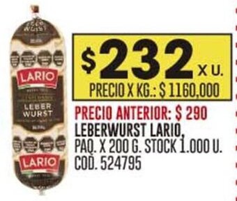Coto LEBERWURST LARIO, PAQ. X 200 G. oferta