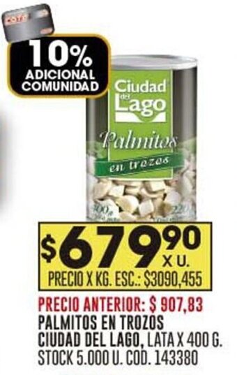 Coto PALMITOS EN TROZOS CIUDAD DEL LAGO, LATA X 400 G. oferta
