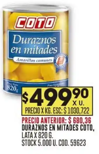 Coto DURAZNOS EN MITADES COTO, LATA X 820 G. oferta