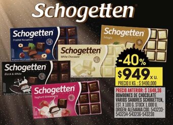 Coto BOMBONES DE CHOCOLATE VARIOS SABORES SCHOGETTEN, EST. X 100 G. oferta
