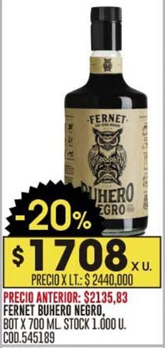 Coto FERNET BUHERO NEGRO, BOT X 700 ML. oferta