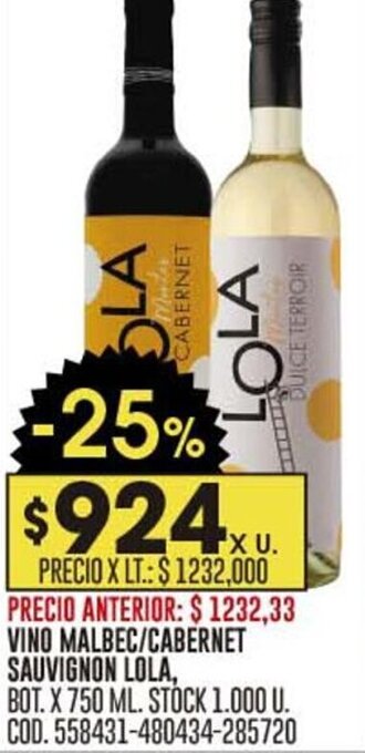 Coto VINO MALBEC/CABERNET SAUVIGNON LOLA, BOT X 750ML oferta