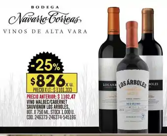 Coto VINO MALBEC/CABERNET SAUVIGNON LOS ARBOLES, BOT. X 750 ML. oferta