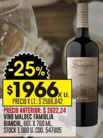 Coto VINO MALBEC FAMIGLIA BIANCHI, BOT. X 760 ML. oferta