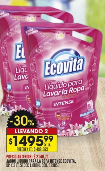 Coto JABON LIQUIDO PARA LA ROPA INTENSE ECOVITA, DP. X 3 LT. oferta