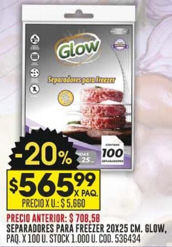 Coto SEPARADORES PARA FREEZER 20X25 CM. GLOW, PAQ. X 100 U. oferta