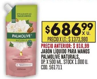JABON LIQUIDO PARA MANOS PALMOLIVE NATURALS, DP. X 500 ML.