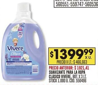 Coto SUAVIZANTE PARA LA ROPA CLÁSICO VIVERE, BOT. X 3 LT oferta